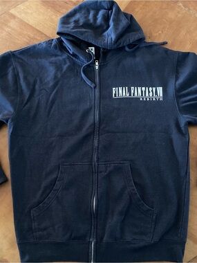 RARE Final Fantasy VII Rebirth Navy PROMO Zip-Up Hoodie - Official Game Logo